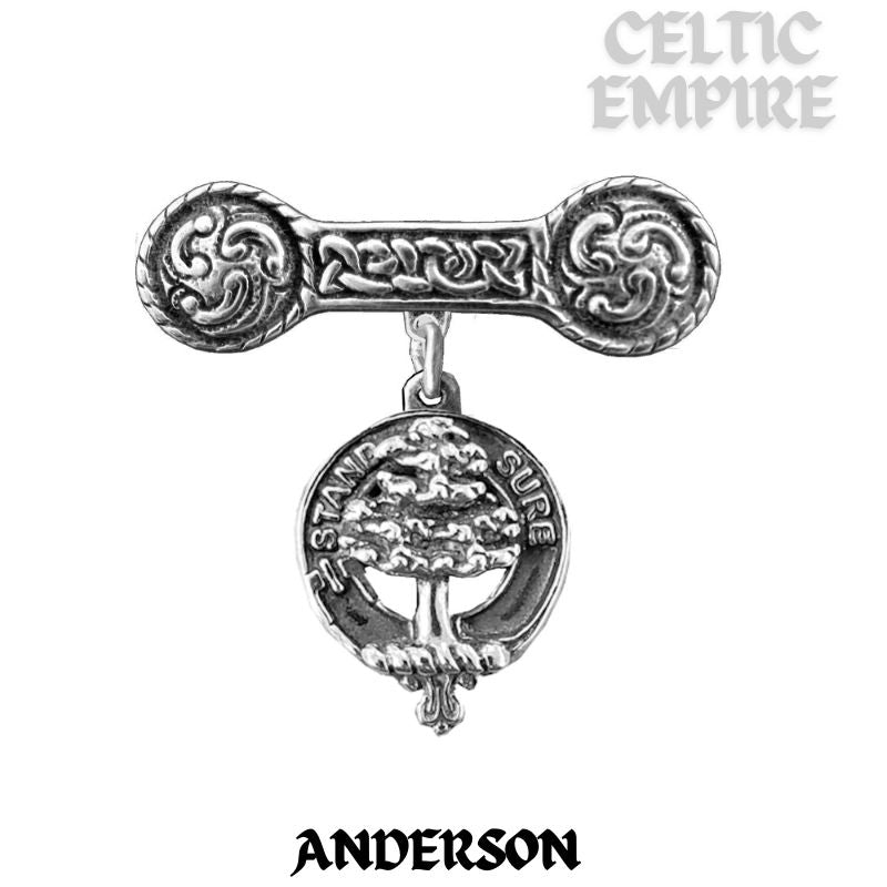 Anderson Family Clan Crest Iona Bar Brooch - Sterling Silver