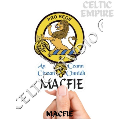 Macfie Family Clan Crest Decal | Custom Scottish Heritage Car & Laptop Stickers