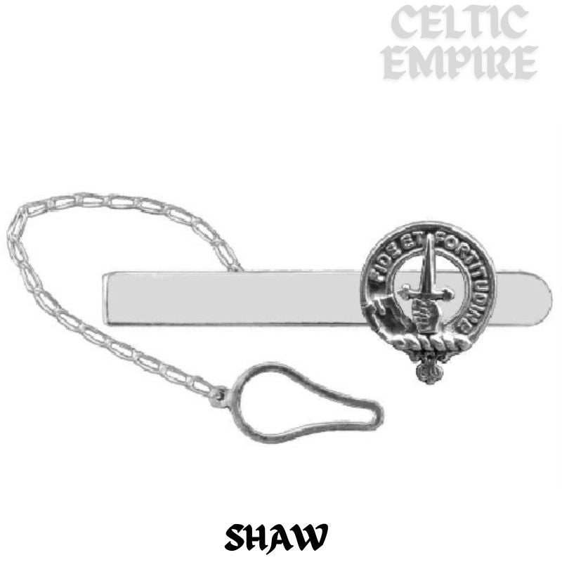 Shaw Family Clan Crest Scottish Button Loop Tie Bar ~ Sterling silver
