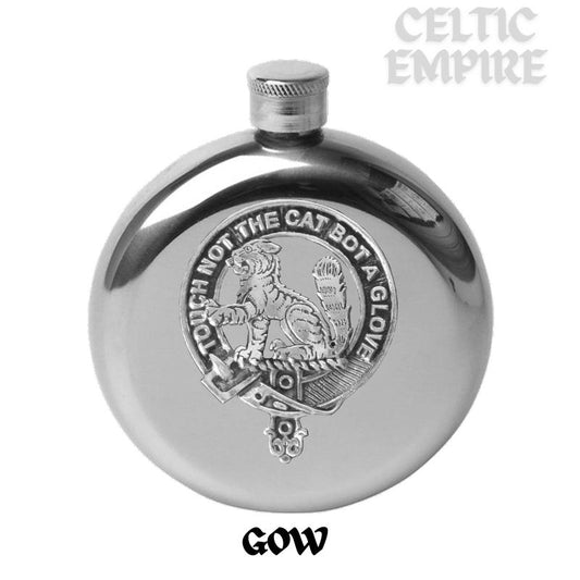 Gow 5 oz Round Family Clan Crest Scottish Badge Flask