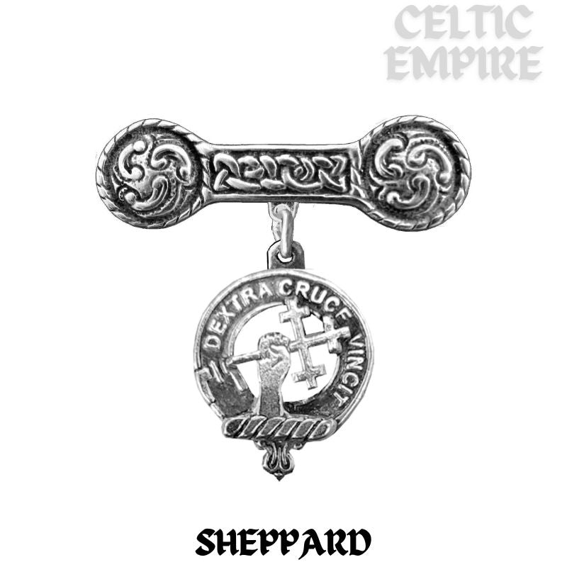 Sheppard Family Clan Crest Iona Bar Brooch - Sterling Silver