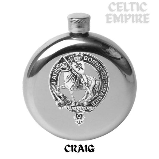 Craig Round Family Clan Crest Scottish Badge Flask 5oz