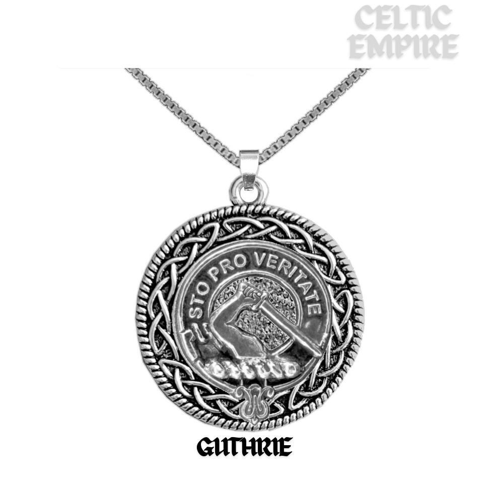 Guthrie Family Clan Crest Celtic Interlace Disk Pendant, Scottish Family Crest