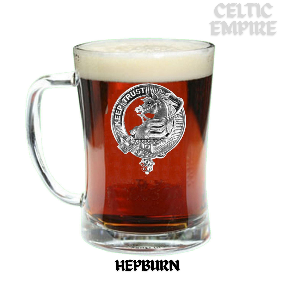 Hepburn Crest Badge Beer Mug, Scottish Glass Tankard