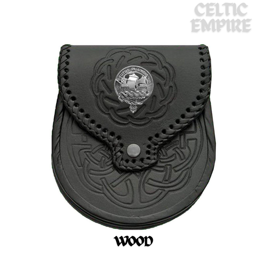 Wood Scottish Family Clan Badge Sporran, Leather