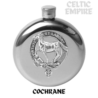 Cochrane Round Family Clan Crest Scottish Badge Flask 5oz