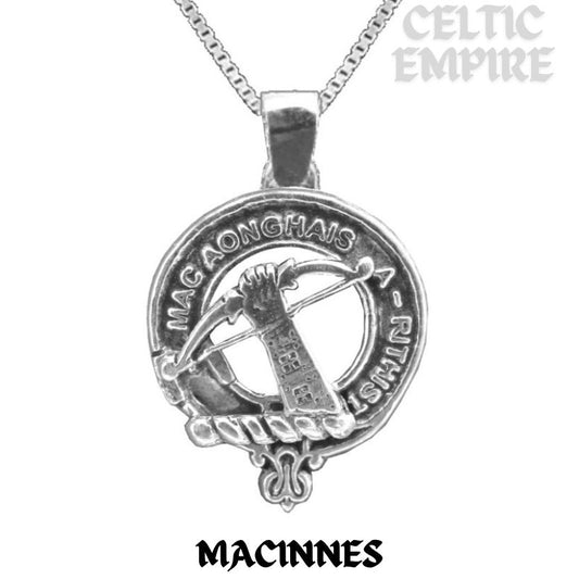 MacInnes Large 1" Scottish Family Clan Crest Pendant - Sterling Silver