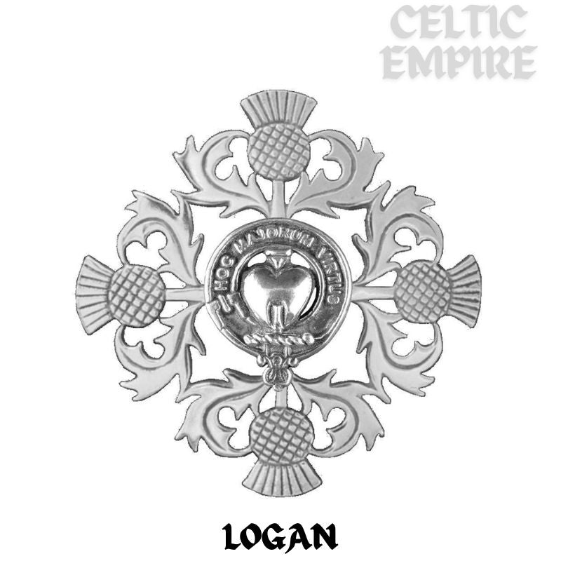 Logan Family Clan Crest Scottish Four Thistle Brooch