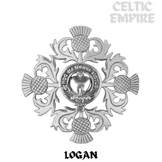 Logan Family Clan Crest Scottish Four Thistle Brooch