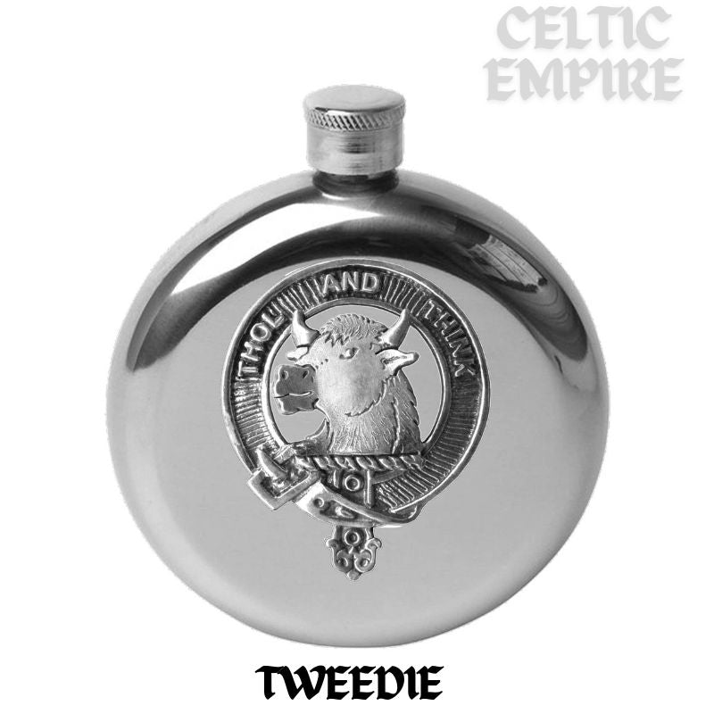 Tweedie 5 oz Round Family Clan Crest Scottish Badge Flask
