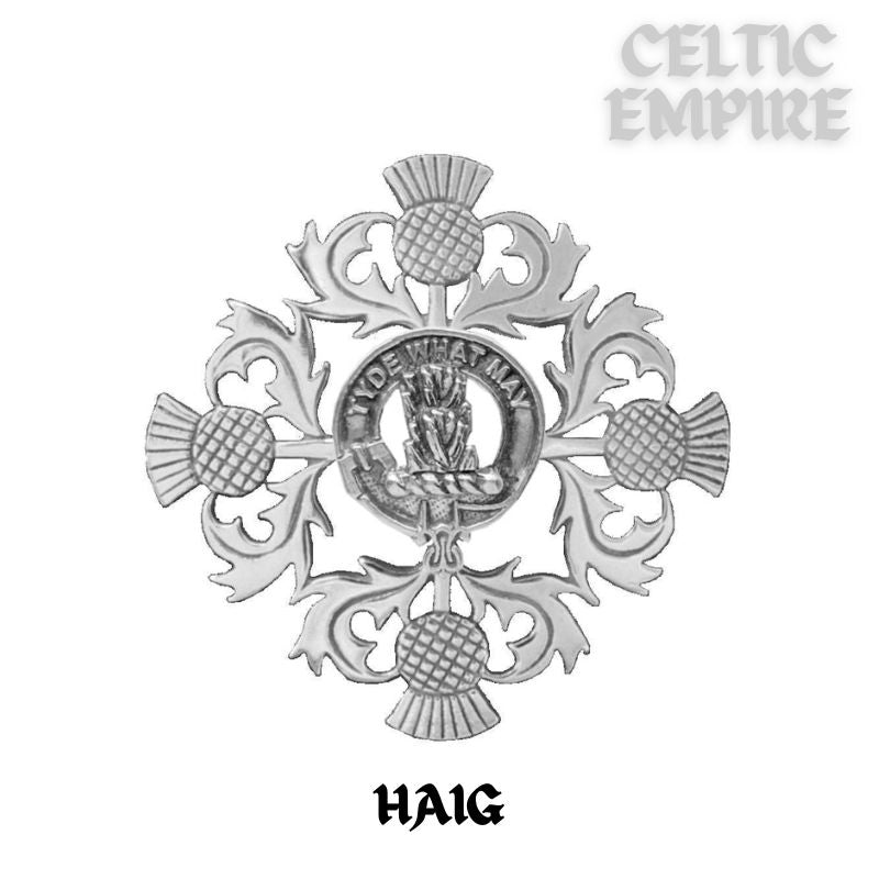 Haig Family Clan Crest Scottish Four Thistle Brooch