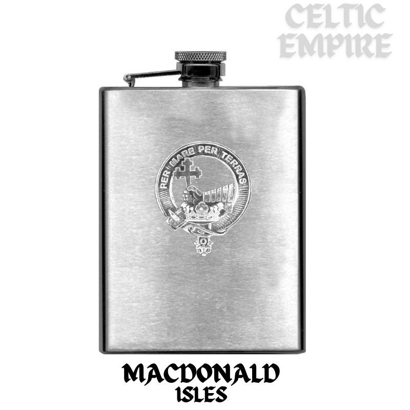 MacDonald (Isles) 8oz Family Clan Crest Scottish Badge Stainless Steel Flask