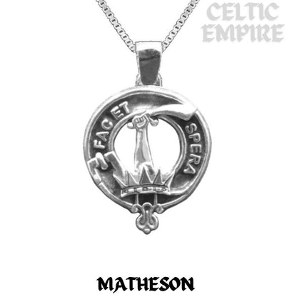 Matheson Large 1" Scottish Family Clan Crest Pendant - Sterling Silver