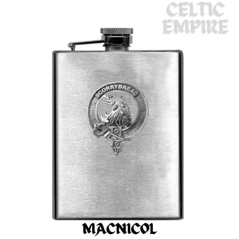MacNicol 8oz Family Clan Crest Scottish Badge Flask