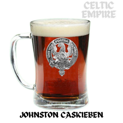 Johnston (Caskieben) Family Clan Crest Badge Glass Beer Mug