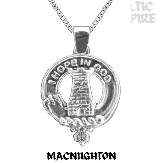 MacNaughton Large 1" Scottish Family Clan Crest Pendant - Sterling Silver