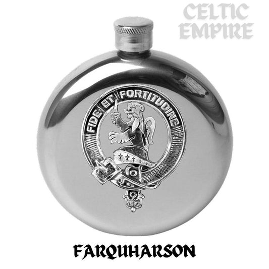 Farquharson Round Scottish Family Clan Crest Badge Stainless Steel Flask 5oz