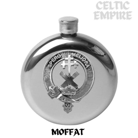 Moffatt 5 oz Round Family Clan Crest Scottish Badge Flask