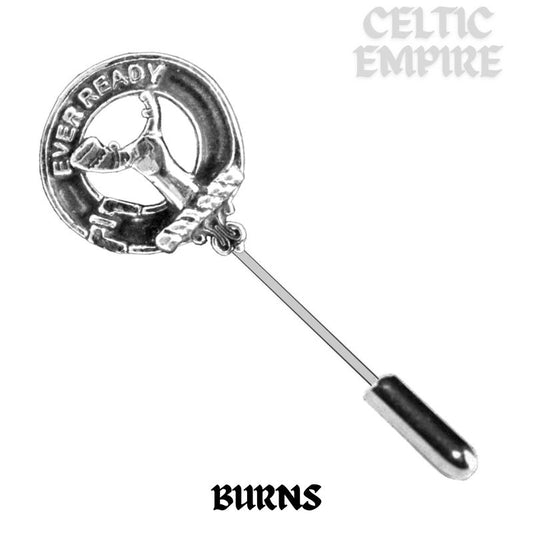 Burns Family Clan Crest Stick or Cravat pin, Sterling Silver