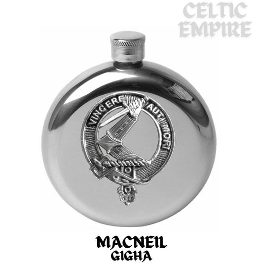 MacNeil (Gigha) 5oz Round Family Clan Crest Scottish Badge Flask