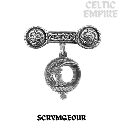 Scrymgeour Family Clan Crest Iona Bar Brooch - Sterling Silver