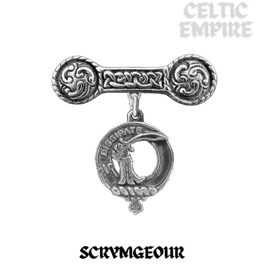 Scrymgeour Family Clan Crest Iona Bar Brooch - Sterling Silver