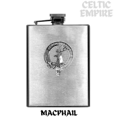 MacPhail 8oz Family Clan Crest Scottish Badge Stainless Steel Flask
