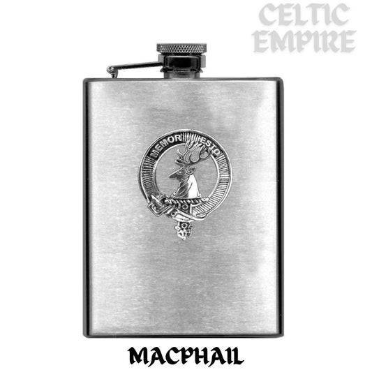 MacPhail 8oz Family Clan Crest Scottish Badge Stainless Steel Flask