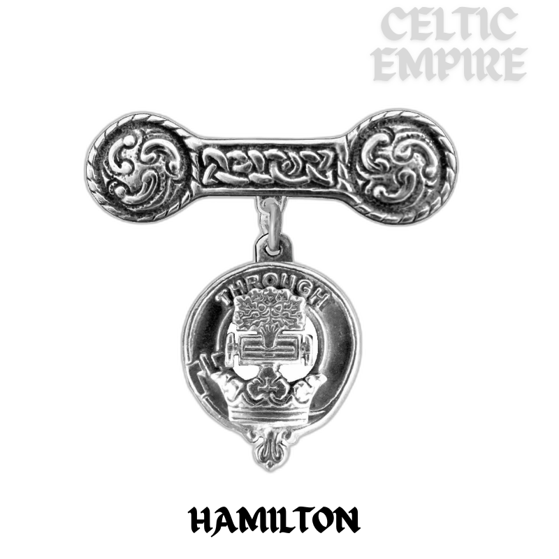 Hamilton Family Clan Crest Iona Bar Brooch - Sterling Silver