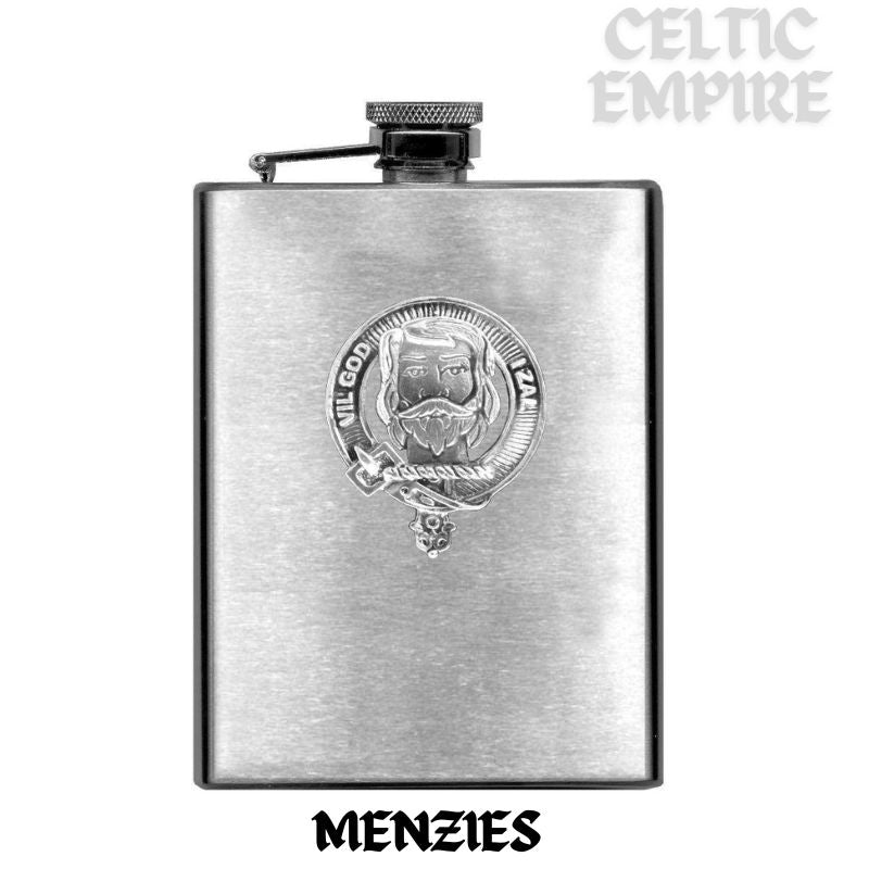 Menzies 8oz Family Clan Crest Scottish Badge Stainless Steel Flask
