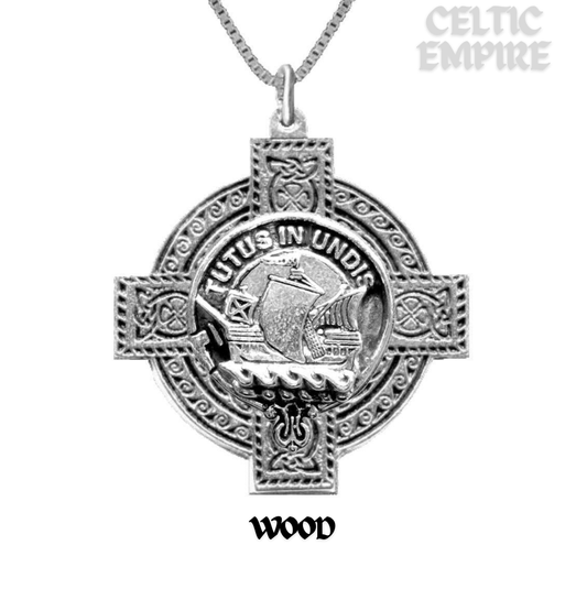 Wood Family Clan Crest Celtic Cross Pendant Scottish