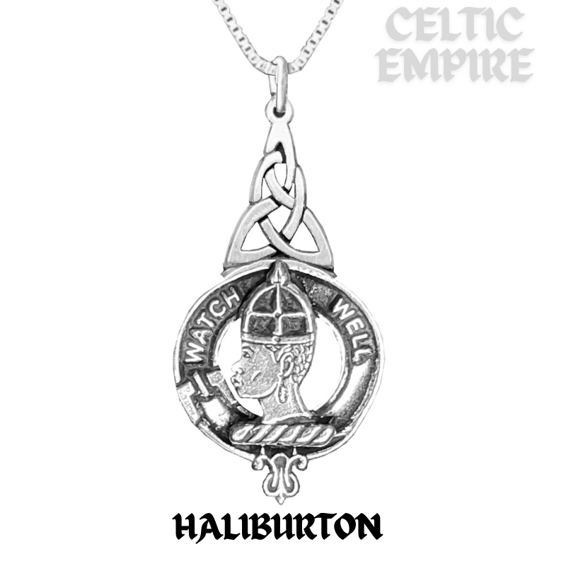 Haliburton Family Clan Crest Interlace Drop Pendant