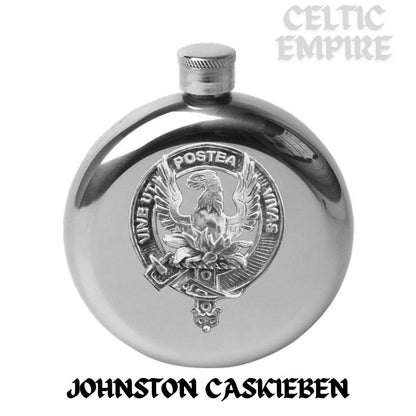 Johnston (Caskieben) 5oz Round Family Clan Crest Scottish Badge Flask