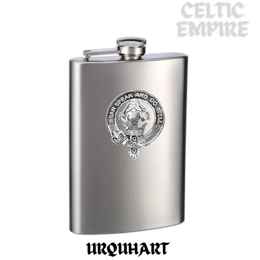Urquhart 8oz Family Clan Crest Scottish Badge Stainless Steel Flask
