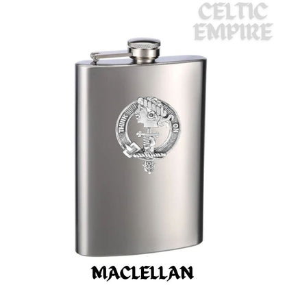 MacLellan 8oz Family Clan Crest Scottish Badge Stainless Steel Flask