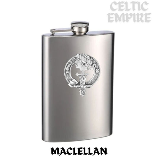 MacLellan 8oz Family Clan Crest Scottish Badge Stainless Steel Flask