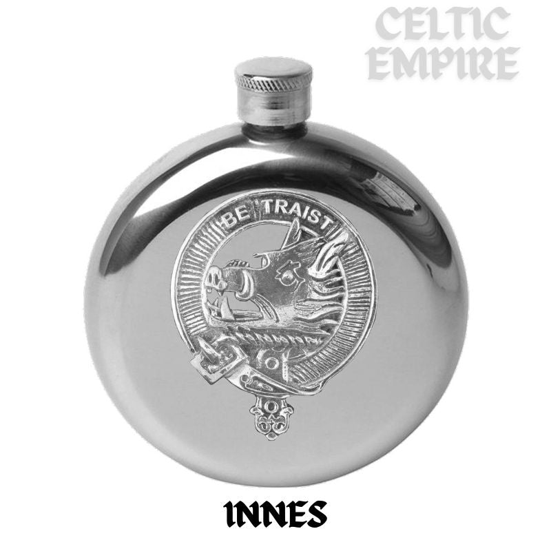 Innes 5oz Round Family Clan Crest Scottish Badge Flask