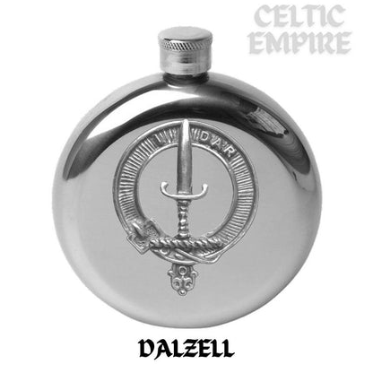 Dalzell Round Family Clan Crest Scottish Badge Flask 5oz