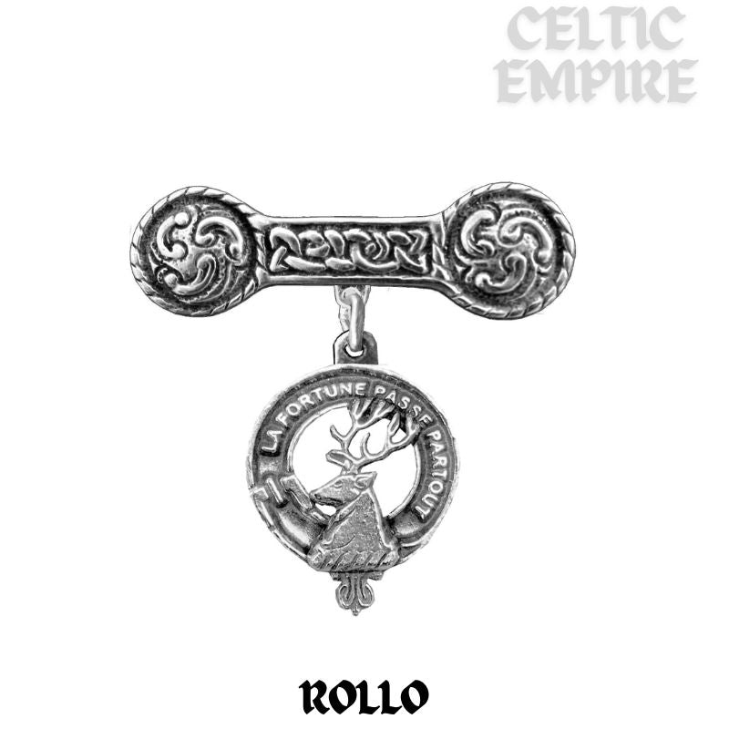 Rollo Family Clan Crest Iona Bar Brooch - Sterling Silver