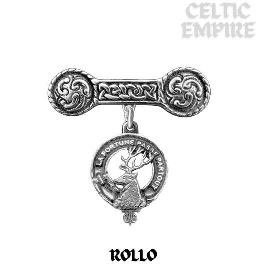 Rollo Family Clan Crest Iona Bar Brooch - Sterling Silver