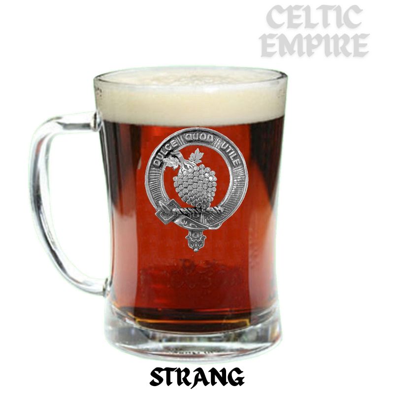 Strang Family Clan Crest Badge Glass Beer Mug