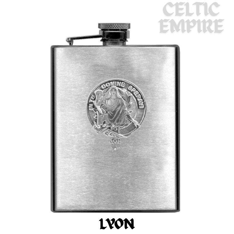 Lyon 8oz Family Clan Crest Scottish Badge Stainless Steel Flask