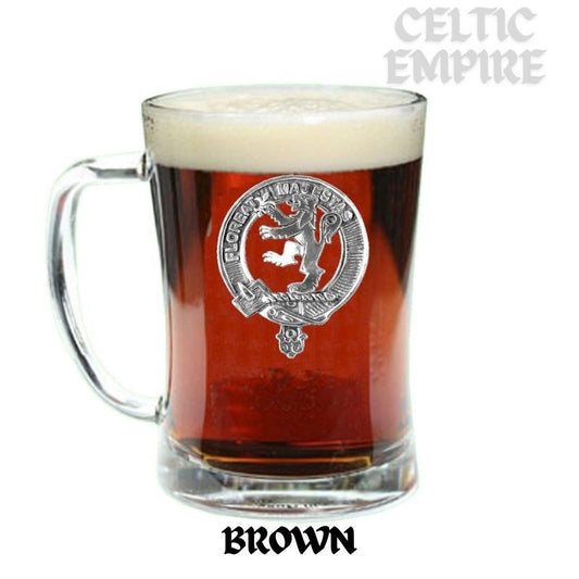 Brown Family Clan Crest Badge Glass Beer Mug