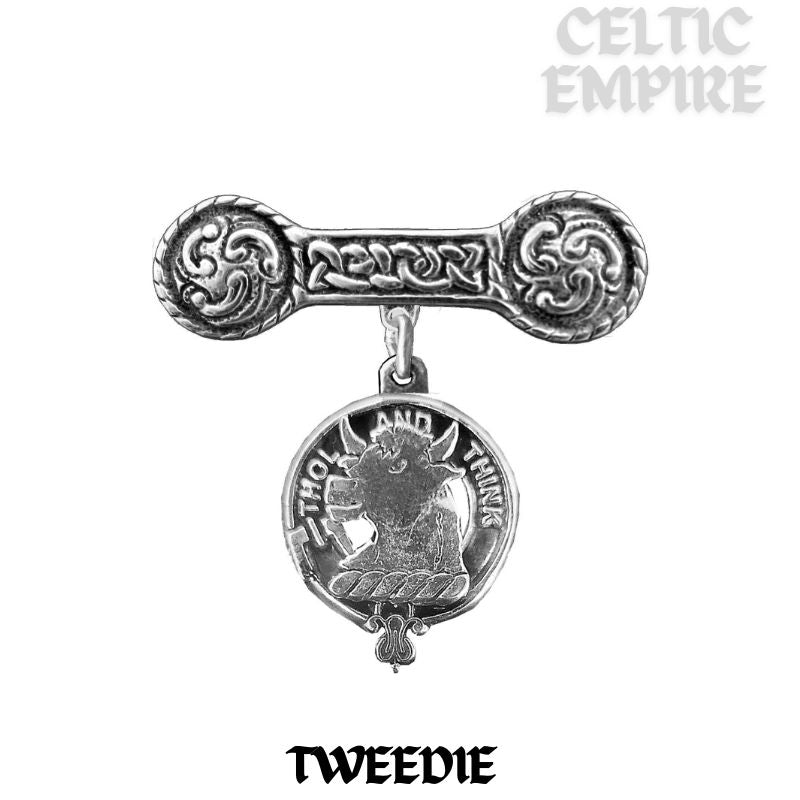 Tweedie Family Clan Crest Iona Bar Brooch - Sterling Silver