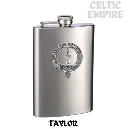 Taylor 8oz Family Clan Crest Scottish Badge Stainless Steel Flask
