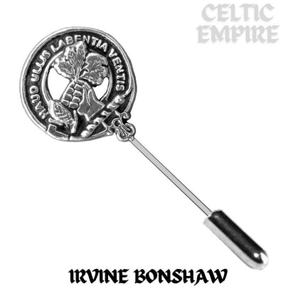 Irvine (Bonshaw) Family Clan Crest Stick or Cravat pin, Sterling Silver