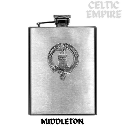 Middleton 8oz Family Clan Crest Scottish Badge Stainless Steel Flask