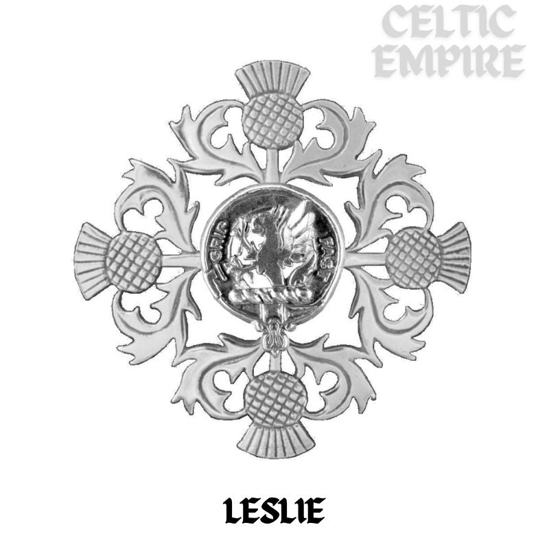Leslie Family Clan Crest Scottish Four Thistle Brooch
