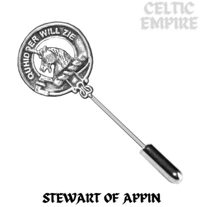 Stewart (Appin) Family Clan Crest Stick or Cravat pin, Sterling Silver
