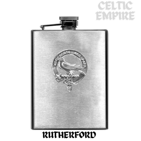Rutherford 8oz Family Clan Crest Scottish Badge Stainless Steel Flask